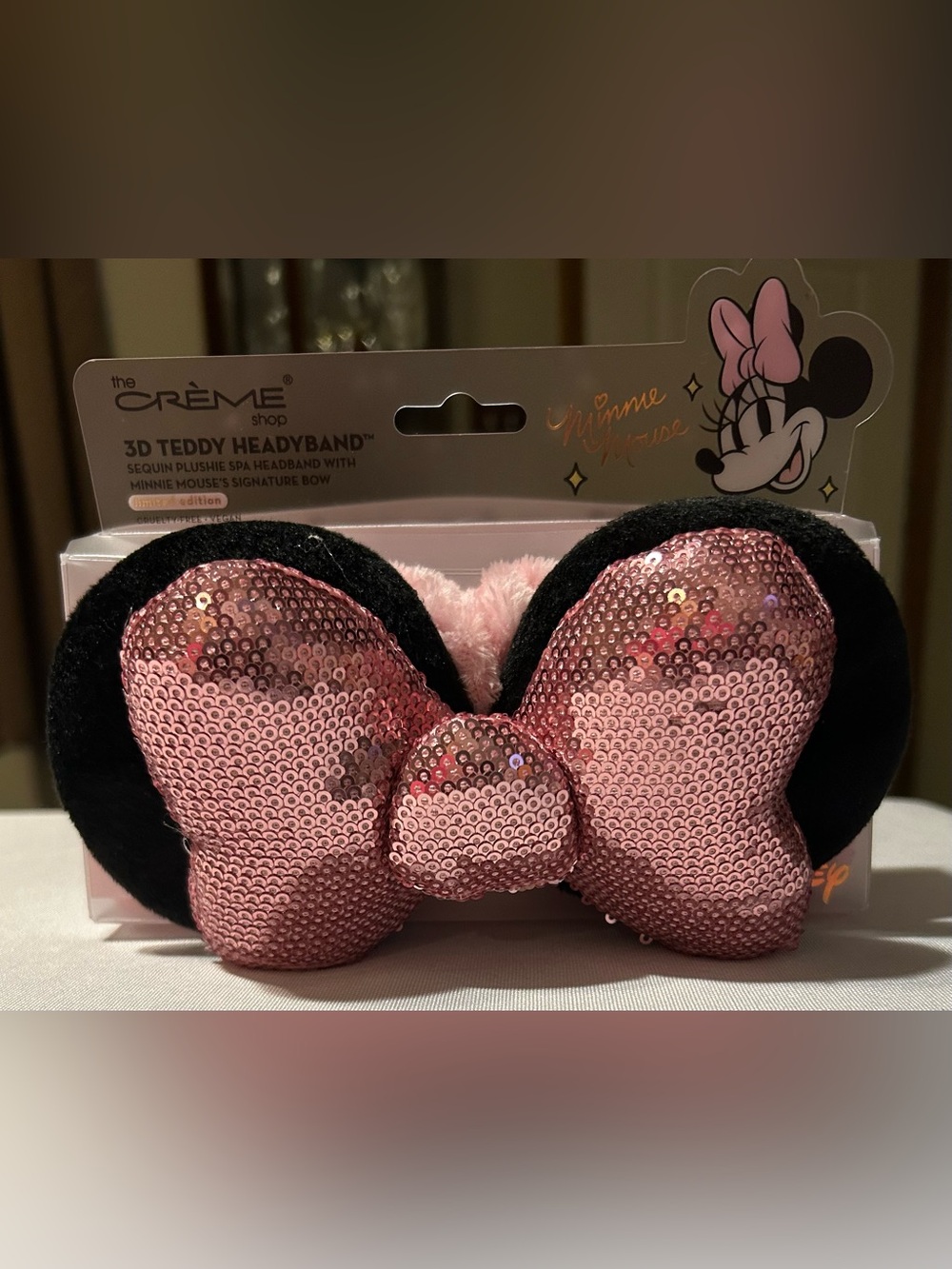 The Crème Shop Minnie Mouse Sequin Bow Spa Headband - Pink
